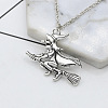 Halloween Alloy Witch and Broom Pendant Cable Chain Necklaces for Women FS-WG083BB-01-1