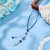 2Pcs Glass Bead & Natural Iolite & Natural Dyed Lapis Lazuli & Alloy Car Pendant Decorations. with Brass Chains and Waxed Polyester Cord HJEW-DR00302-3