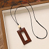 Wood Pendant Black Wax Cord Long Necklaces for Women FS-WG36920-14-1