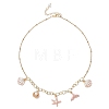 Ocean Alloy Enamel Whale Tail Shell Shape Starfish Pendant Brass Cable Chain and 304 Stainless Steel Satellite Chain Bib Necklaces for Women NJEW-JN05815-02-4