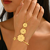Vintage Brass Carved Hollow 5-Petal Flower Hand Chain Ring Bracelets for Women FB4811-1-1