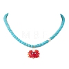 Summer Beach Handmade Lampwork Red Crab Pendant Synthetic Turquoise Round Beaded Nekclaces NJEW-JN05916-2