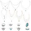 15Pcs 15 Style Oval & Teardrop & Feather Synthetic Turquoise Pendants Multi-layer Necklaces & Finger Rings SJEW-AN0001-43-1