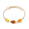 Oval Natural Amber and Pearl Cuff Bangles BJEW-JB14490-3