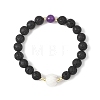 Natural Lava Rock & Lampwork & Mixed Gemstone Round Beads Stretch Bracelets for Women BJEW-JB12788-3