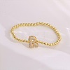 Brass Micro Pave Clear Cubic Zirconia Beaded Stretch Bracelets for Women FS-WGB95F4-15-1