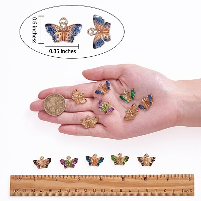 25Pcs 5 Styles Alloy Enamel Pendant Gradient Bicolor Butterfly DIY Earrings Keychain Pendant Accessories Materials JX595A-1