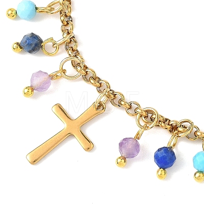 Natural Mixed Gemstone & 304 Stainless Steel Beads Charm Bracelets BJEW-JB12870-1