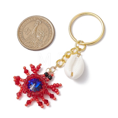 Crab Glass Seed Beads Pendant Keychain HJEW-MZ00106-01-1