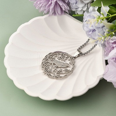 304 Stainless Steel Hollow Hummingbird Pendant Box Chain Necklaces for Women Men NJEW-M086-05P-1