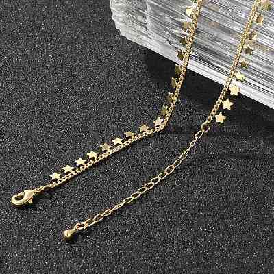 Rack Plating Brass Star Tassel Pendant Necklaces for Women NJEW-M048-02G-1