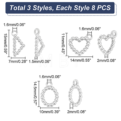 Unicraftale 24Pcs 3 Style 304 Stainless Steel Pendants STAS-UN0041-96-1