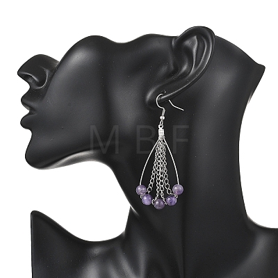 Teardrop Natural Amethyst Dangle Earrings EJEW-JE06762-1