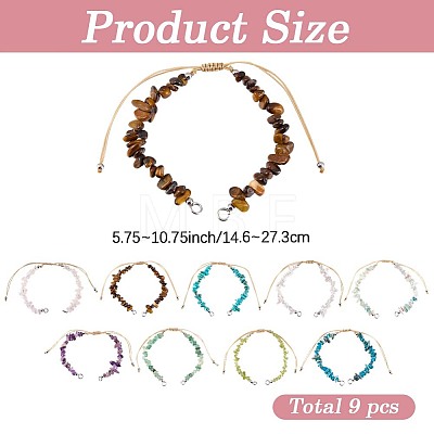 9Pcs 9 Styles Natural Mixed Stone Chip Nylon Braided Beaded Bracelet Making AJEW-BM0001-55-1