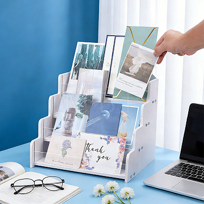 4-layer Acrylic and Wood Display Risers for Display Cards ODIS-WH0030-309-1