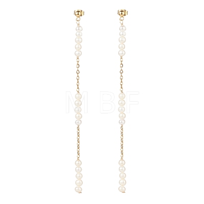 Natural Pearl Beaded Long Chain Dangle Stud Earrings EJEW-JE04932-1