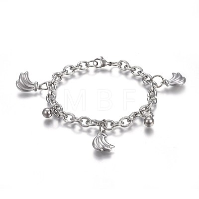 304 Stainless Steel Charm Bracelets BJEW-L637-25-P-1