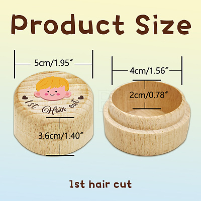 Round Beech Wooden 3D Engraved My First Curl Boy Box CON-WH0120-002-1