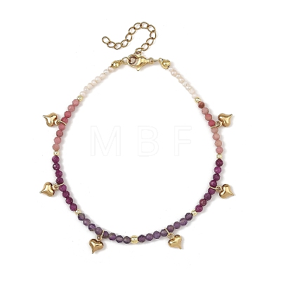 Natural Ruby & Rhodonite & Amethyst Faceted Round and Pearl Beaded Anklets AJEW-AN00872-02-1