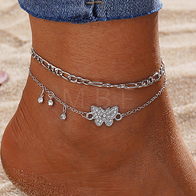 2Pcs Alloy Rhinestone Link Anklets WG853BB-13-1