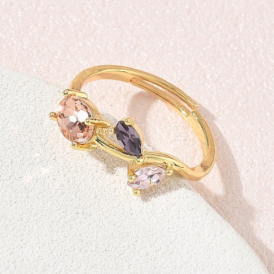 Flower Brass Glass Adjustable Finger Rings GL-CBA18A7-01G-01-1