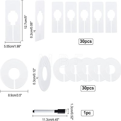  61Pcs 3 Style Rectangle & Flat Round Blank Clothing Rack Size Divider and Dry Erase Markers with Magnetic Cap AJEW-NB0002-70-1