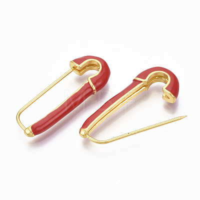 Brass Enamel Safety Pins Earrings JEWB-R015-01B-NF-1