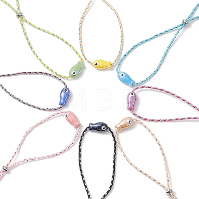 5Pcs Fish Handmade Porcelain Beads Slider Bracelets for Women BJEW-JB13174-1