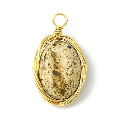Natural Picture Jasper Copper Wire Wrapped Pendants PALLOY-JF02500-03-1