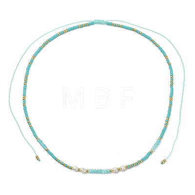 Boho Natural Cultured Freshwater Pearl & Round Seed Beaded Braided Necklaces for Women NJEW-JN06187-02-1