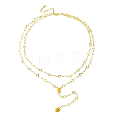 Brass & Round Glass Double Layer Necklaces NJEW-JN04989-1