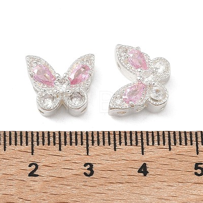 Brass Pave Cubic Zirconia Butterfly Beads KK-C168-07S-1