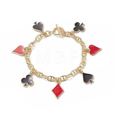 Playing Cards Alloy Enamel Charm Bracelet BJEW-JB09935-1