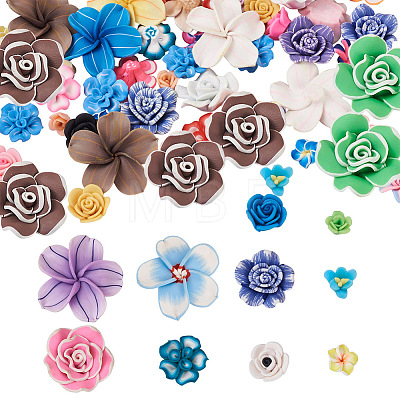 80pcs 8 styles Handmade Polymer Clay 3D Flower Plumeria Beads CLAY-TA0001-14-1