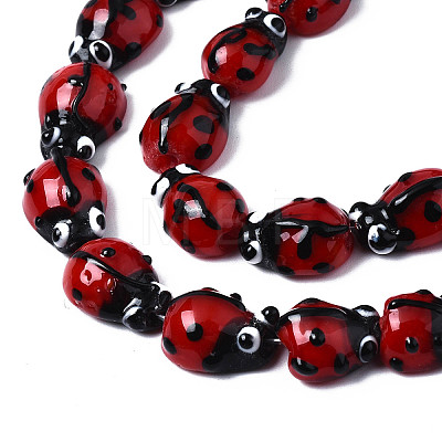 Ladybug Handmade Lampwork Beads Strands X-LAMP-R004-11-1