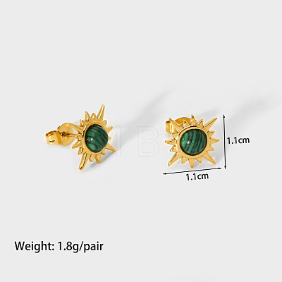 French Vintage Stainless Steel Natural Malachite Stud Earrings RY7111-1-1