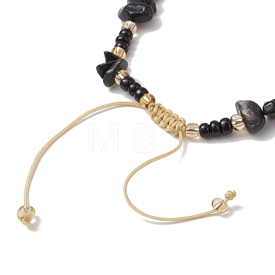 Natural Obsidian Chips & Handmade Seed Beads Braided Bracelet Making AJEW-MZ00004-07-1