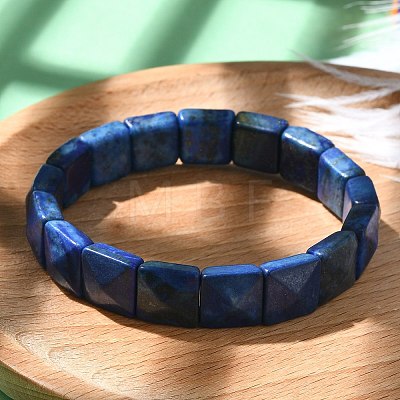 Square Dyed Natural Lapis Lazuli Beads Stretch Bracelets for Women Men BJEW-C097-06M-1
