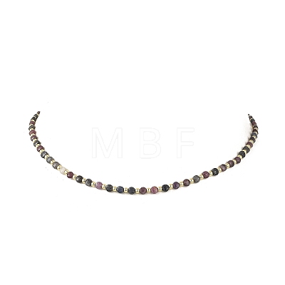 Natural Red Corundum/Ruby and Sapphire Faceted Flat Round Beaded Necklaces NJEW-JN06433-1