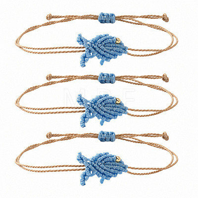 Ocean Adjustable Braided Wax Cord Fish Link Bracelet Sets with Brass Beads for Women XU5174-8-1