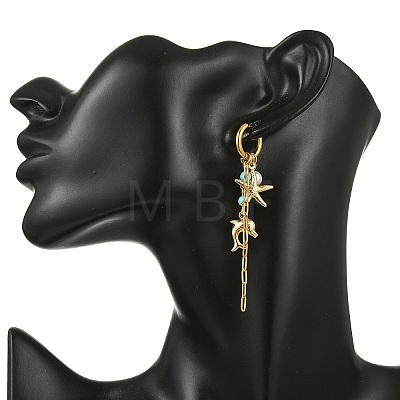 Dolphin & Starfish 304 Stainless Steel & Shell Pearl Hoop Earrings for Women EJEW-JE07128-1