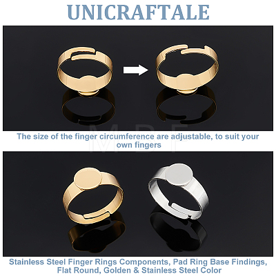 Unicraftale 20Pcs 2 Styles Adjustable 304 Stainless Steel Finger Rings Components STAS-UN0057-19B-1