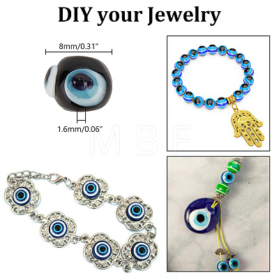 DELORIGIN 1 Strand Handmade Evil Eye Lampwork Beads Strands LAMP-DR0001-01B-1