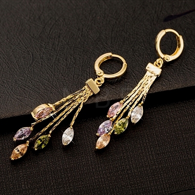 Real 18K Gold Plated Brass Cubic Zirconia Tassels Dangle Hoop Earrings EJEW-EE0001-185-1