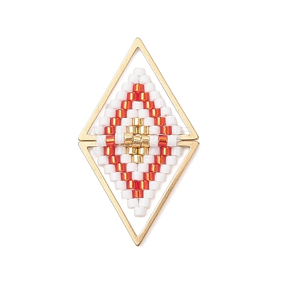 Glass Seed Beaded Connector Charms PALLOY-MZ01110-01-1