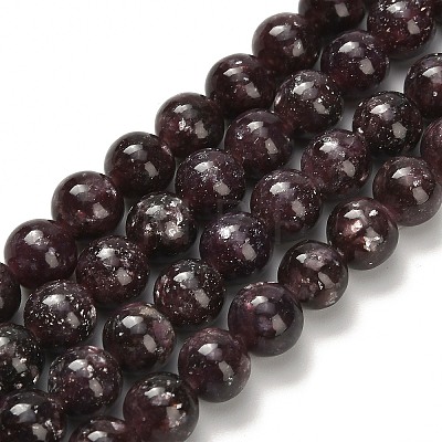 Natural Lepidolite/Purple Mica Stone Beads Strands G-H335-B03-8mm-A-1