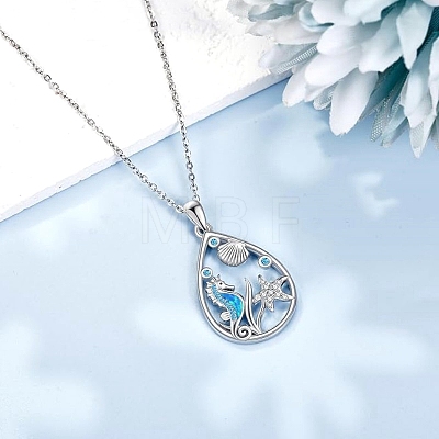 Ocean Theme Alloy Rhinestone Pendant Necklaces PW-WG91F25-01-1