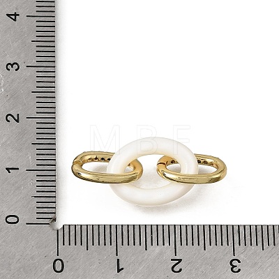 Natural White Shell and Brass Micro Pave Clear Cubic Zirconia 3 Ring Linking Rings KK-C262-05A-G-1