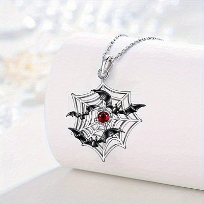 Halloween Alloy Siam Rhinestone Spider Web with Black Bat Pendant Necklaces WGB5650-01-1