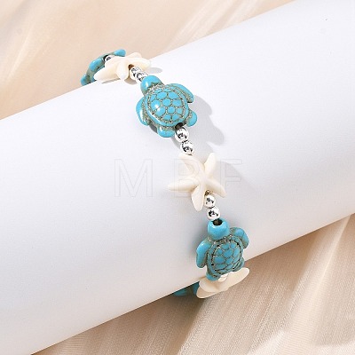Adjustable Dyed Synthetic Turquoise & Non-magnetic Synthetic Hematite Beads Braided Beads Bracelets for Women Men BJEW-JB13778-01-1